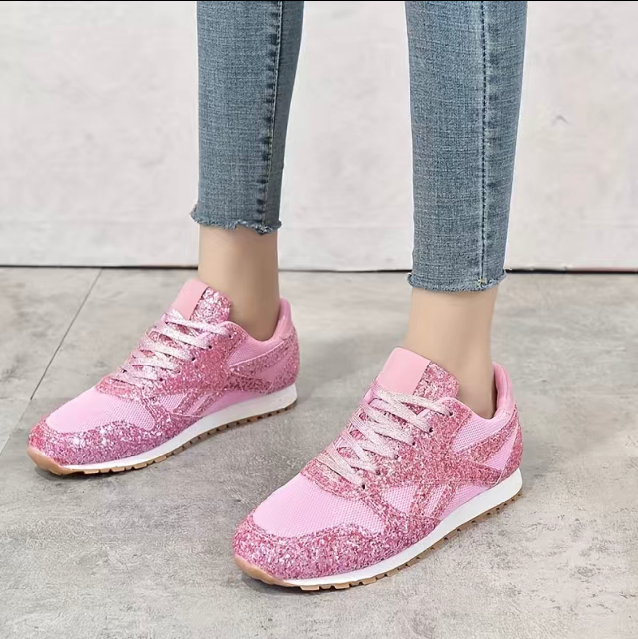 Women's Sequins Sports Shoes, Fashionable Mesh Low Top Lace Up Running Shoes, Outdoor Non Slip Sneakers