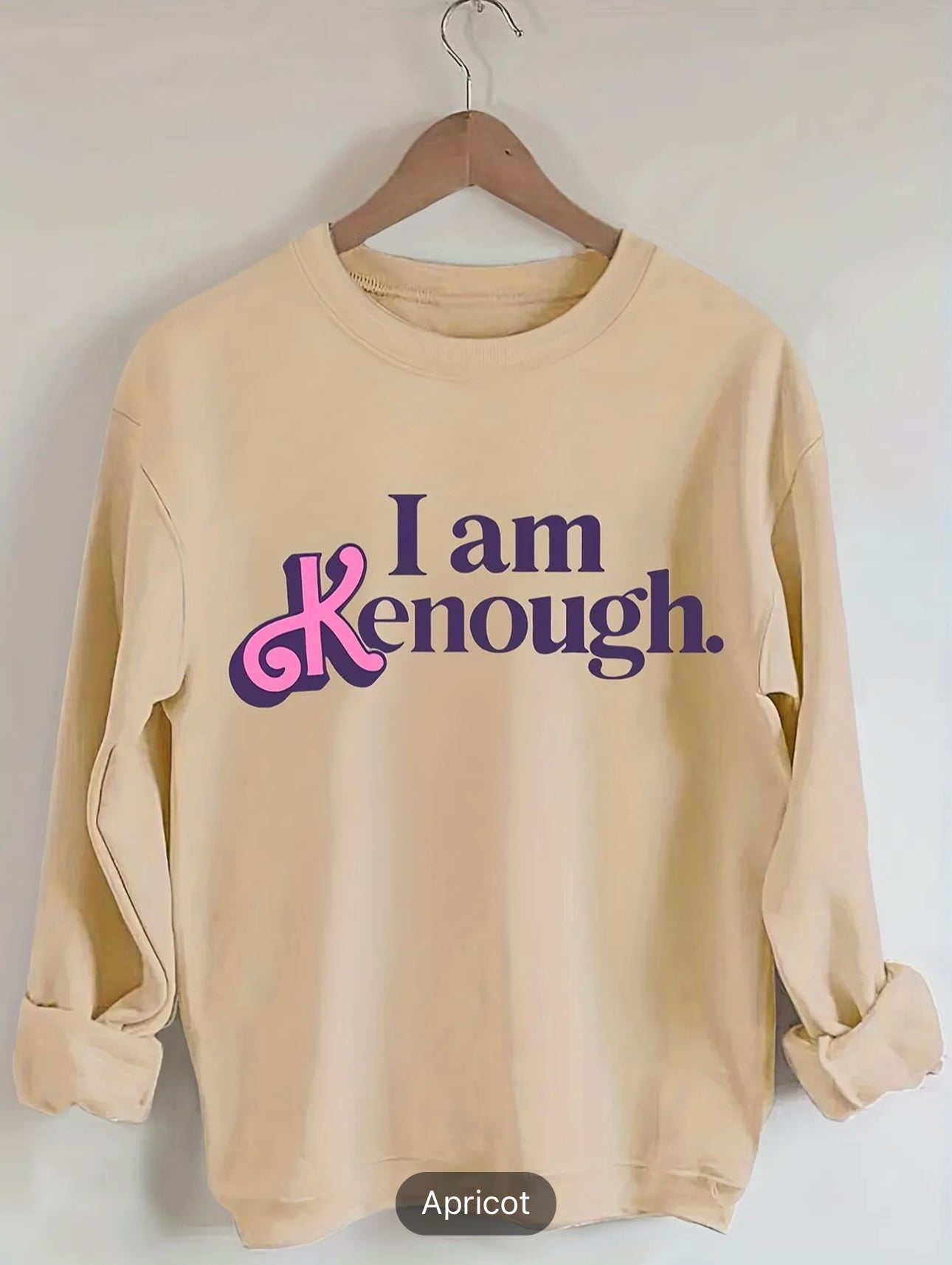 I Am Kenough Print Sweatshirt, Casual Long Sleeve Crew Neck Sweatshirt For Winter & Fall, Women's Clothing