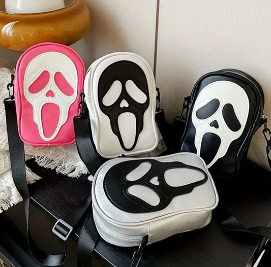 Ghost Skull Pattern Shoulder Bag, Goth Zipper Crossbody Bag, Halloween Purse For Shopping