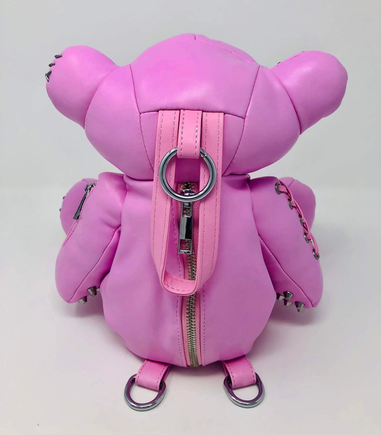 Pink faux leather punk bear back pack
