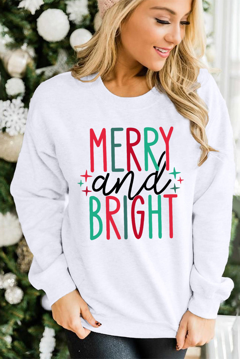 MERRY and BRIGHT Long Sleeve Graphic Sweatshirt