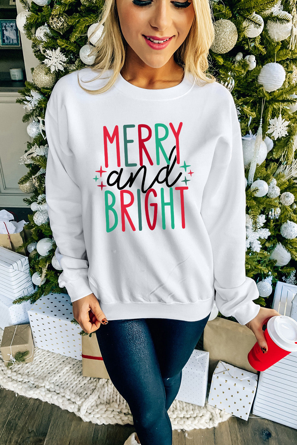 MERRY and BRIGHT Long Sleeve Graphic Sweatshirt