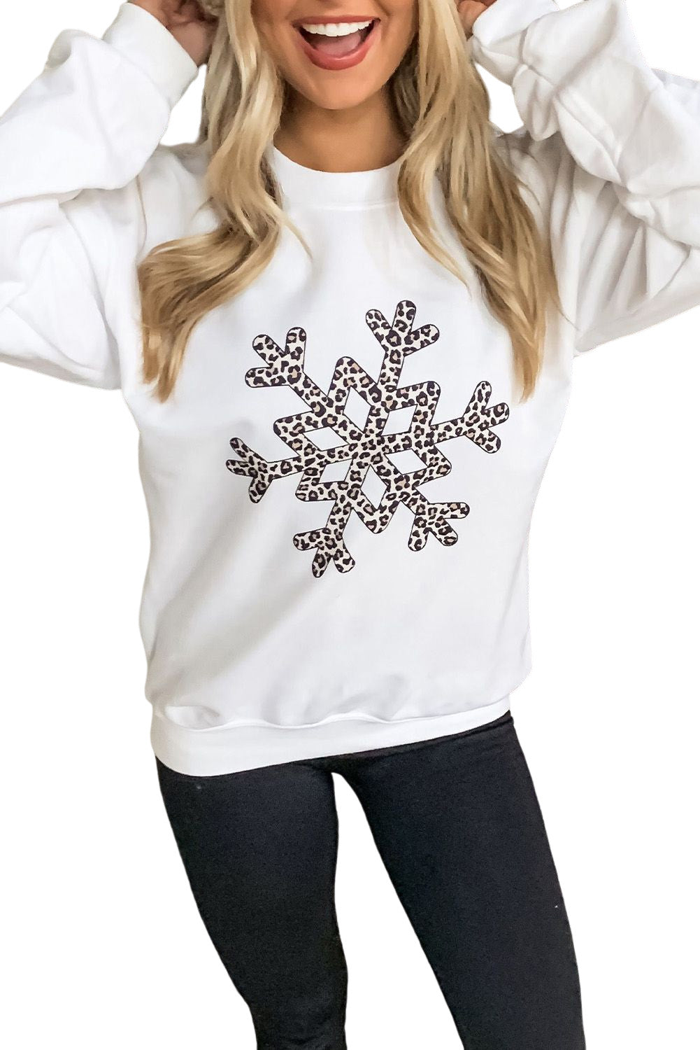 Leopard Snowflake Pullover Sweatshirt