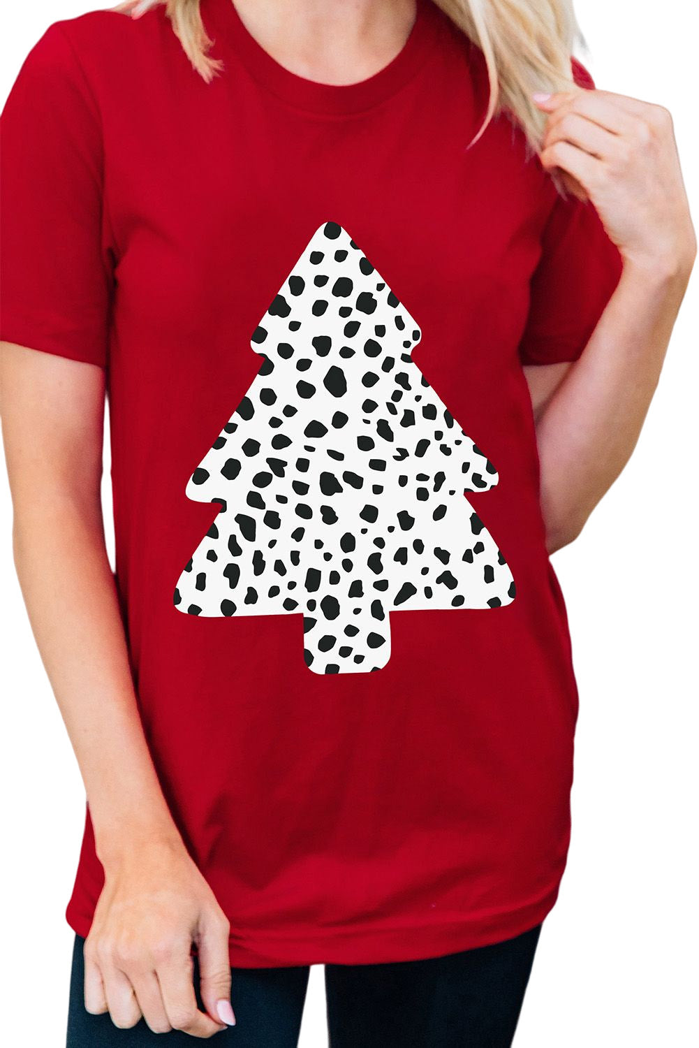 Leopard Christmas Tree Print Short Sleeve Graphic Tee