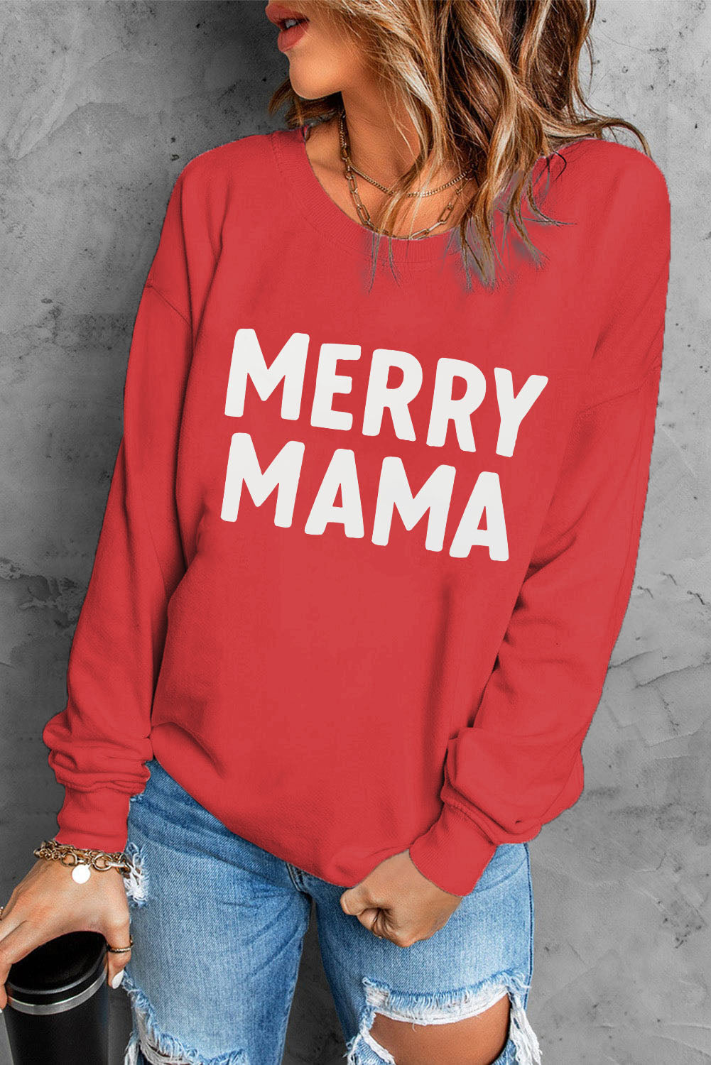 -2 MERRY MAMA Long Sleeve Pullover Sweatshirt