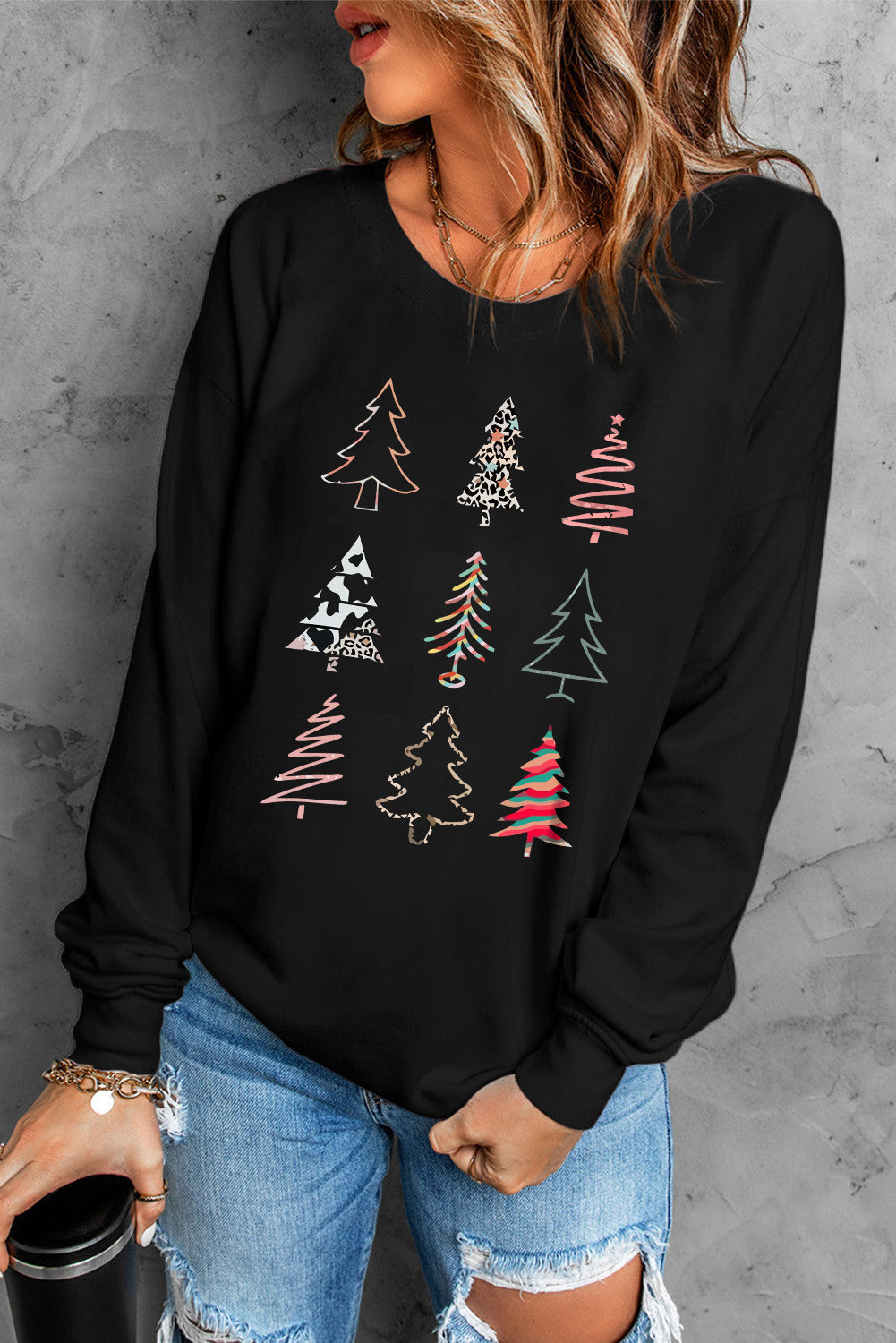 Christmas Tree Graphic Print Crew Neck Sweatshirt