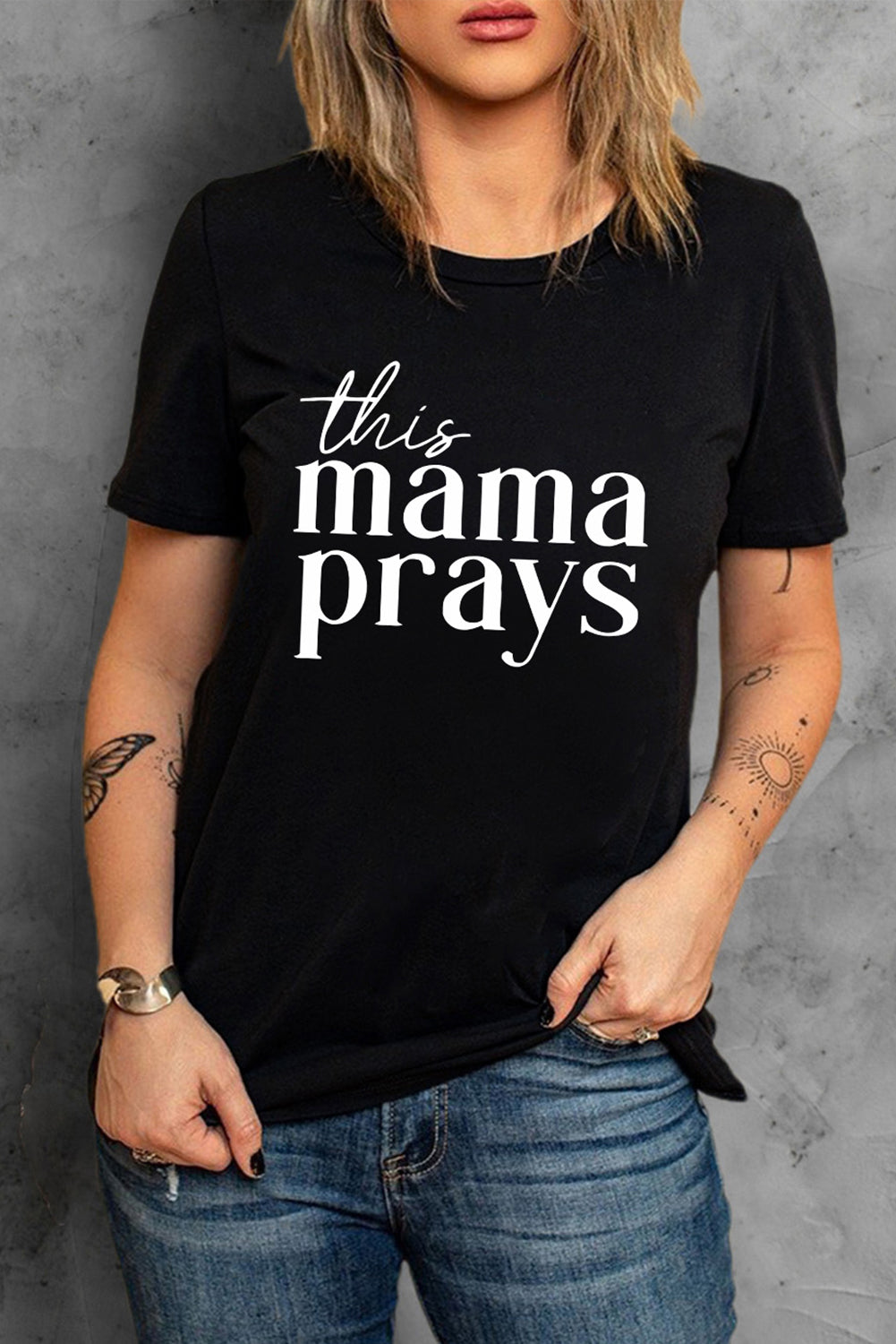 Black This mama prays Graphic Plain Tee