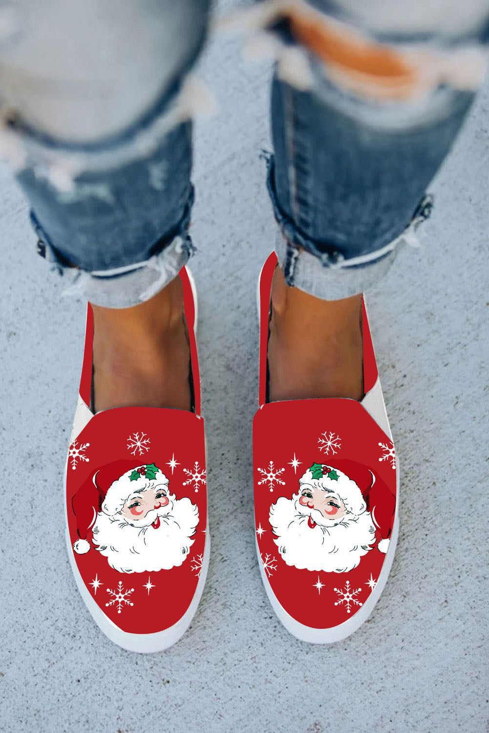 Red Christmas Santa Claus Print Slip-on Canvas Flats