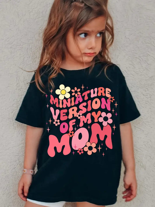 Miniature Version of My Mom Print Short Sleeve T-shirt - Summer Holiday Gift for Girls