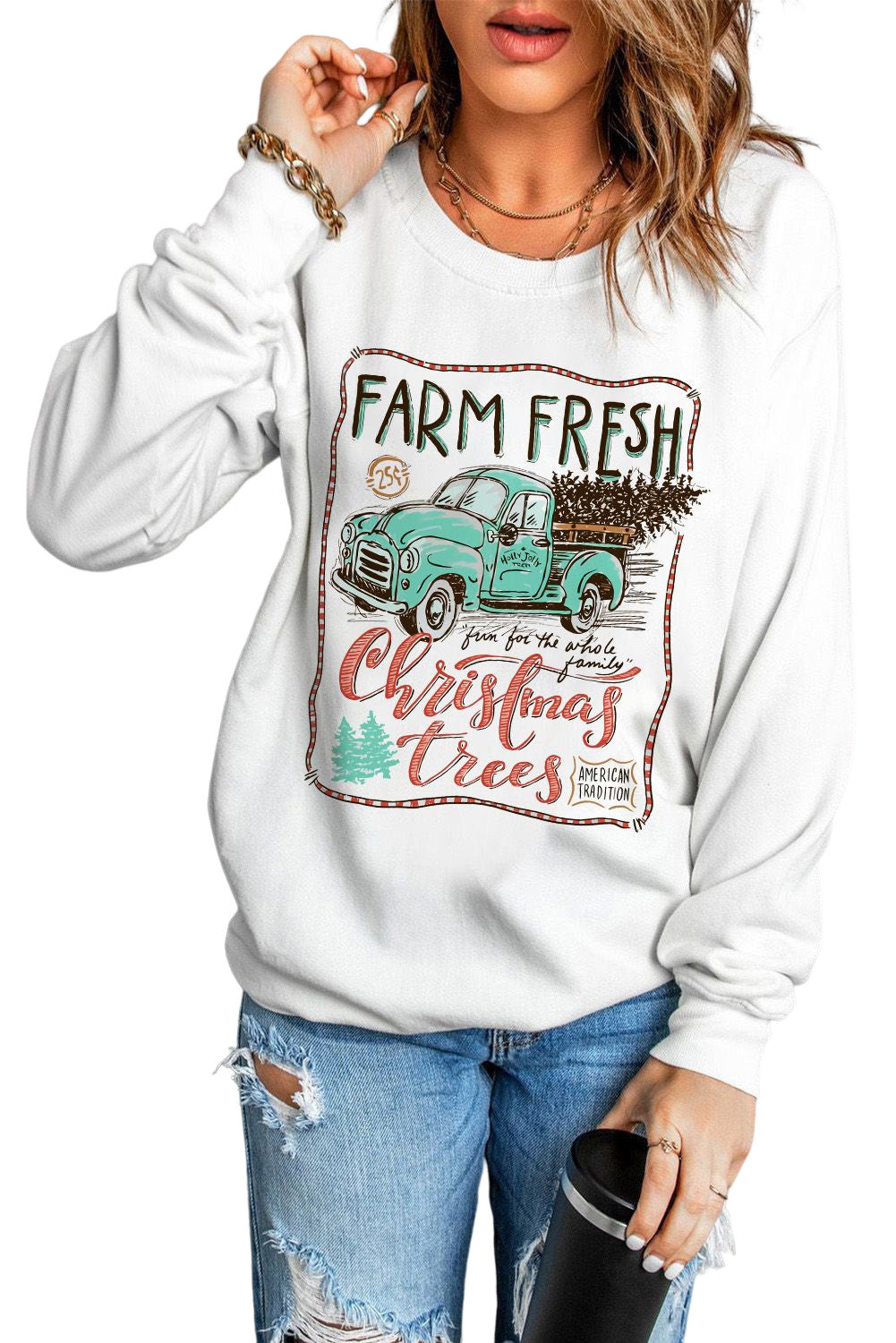 Christmas Tree Transport Graphic Print Sweatshirt