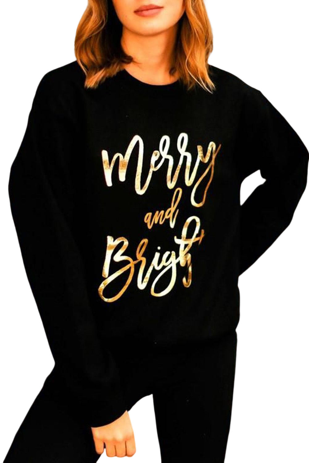 Merry & Bright Letter Print Pullover Sweatshirt