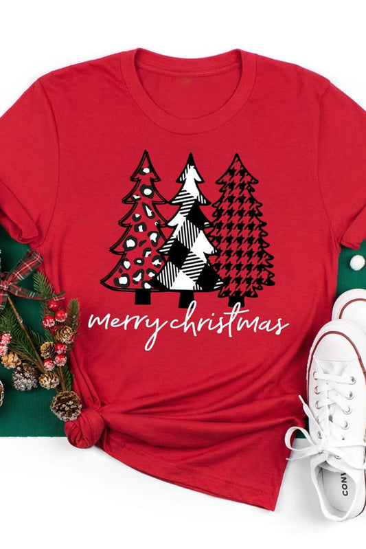 Red Merry Christmas Trees Graphic T Shirt