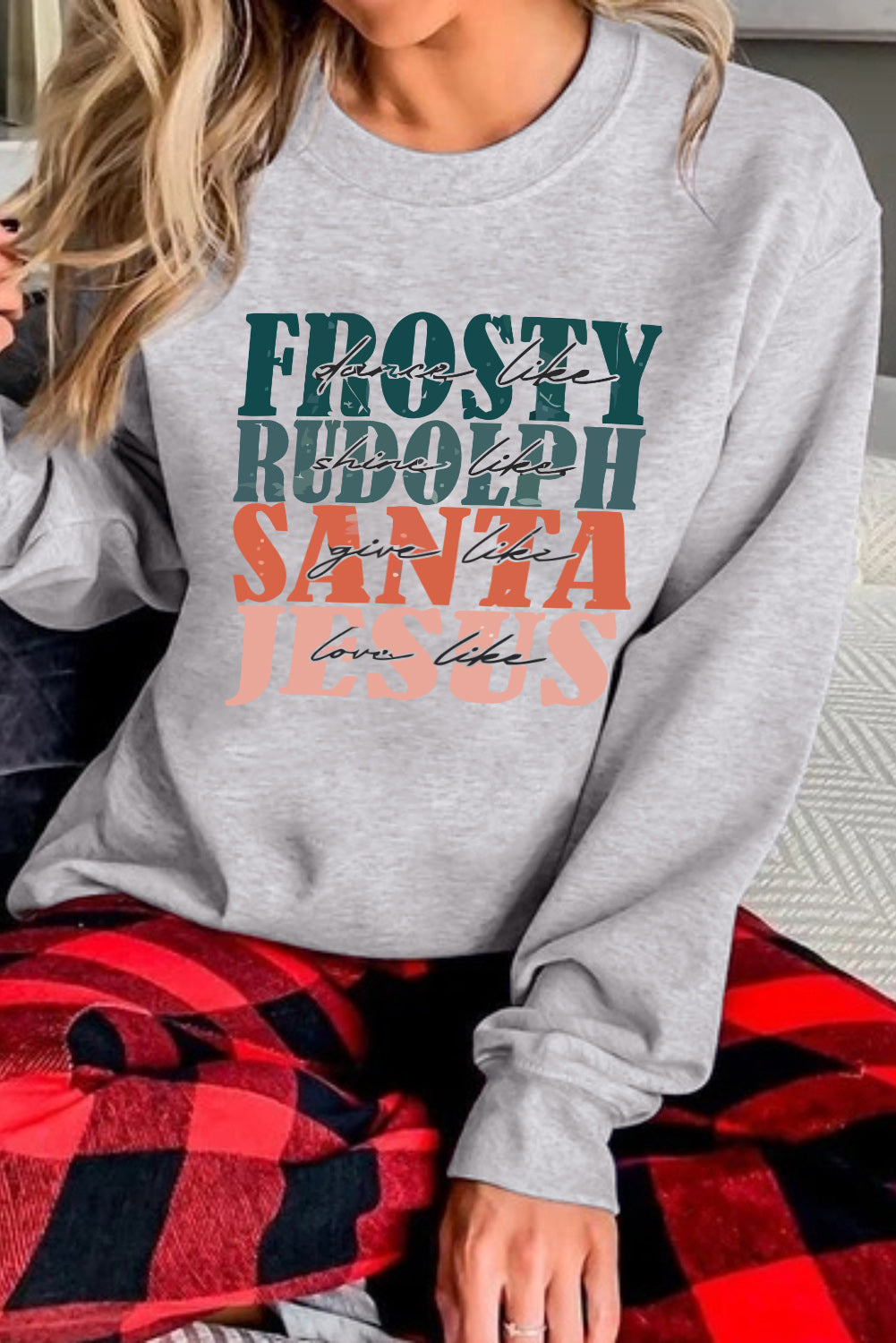 Frosty Rudolph Santa Jesus Graphic Long Sleeve Sweatshirt