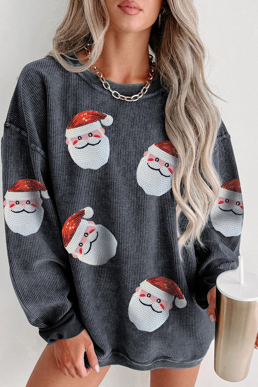 Gray Sequined Santa Claus Corded Christmas Sweatshirt