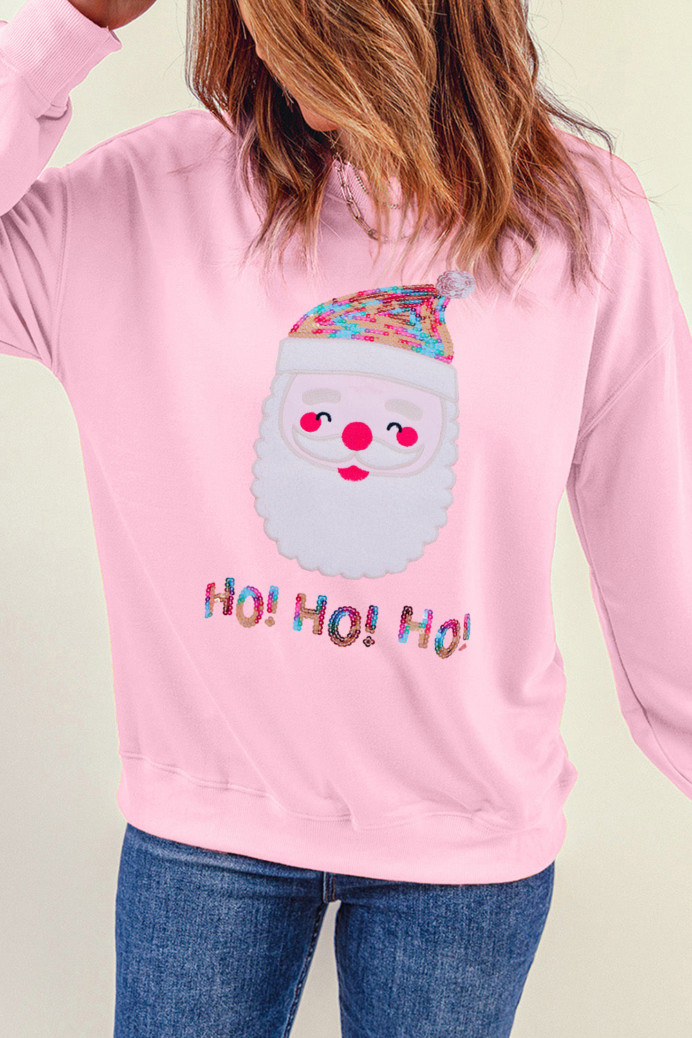 Pink HO HO HO Sequined Santa Claus Sweatshirt