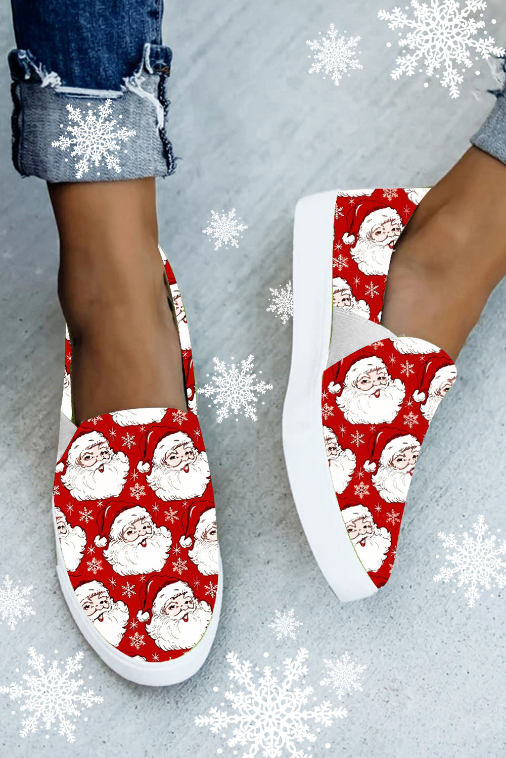 Red Santa Claus Print Slip-on Canvas Flats