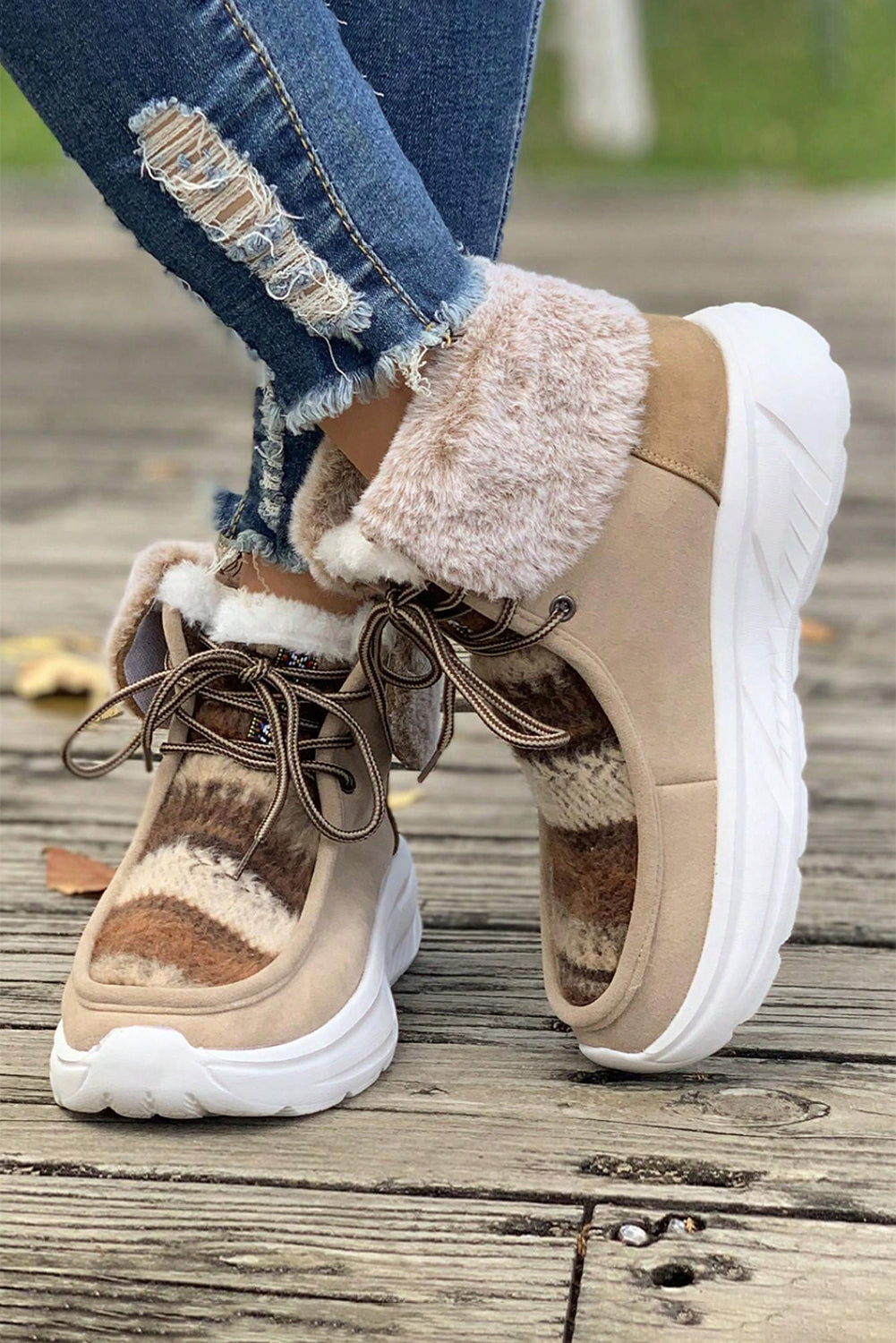 Chestnut Plush Suede Patched Lace Up Ankle Boots