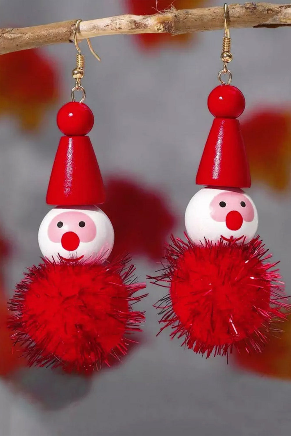 Fiery Red Christmas Glitter Elves Pom-Pom Earrings