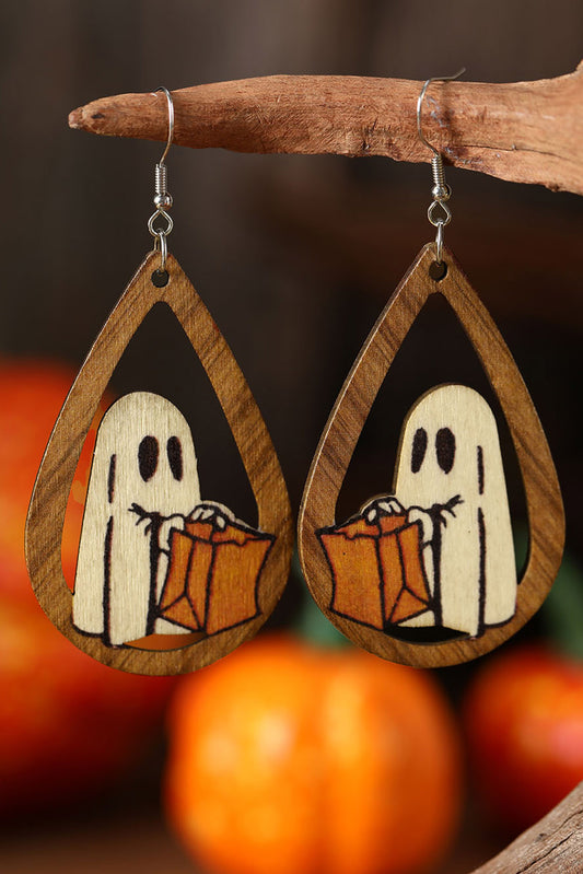 Wooden Water Drop Halloween Earrings