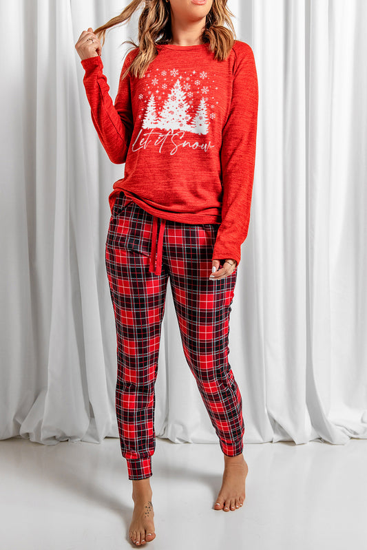 Let It Snow Christmas Plaid 2pcs Loungewear