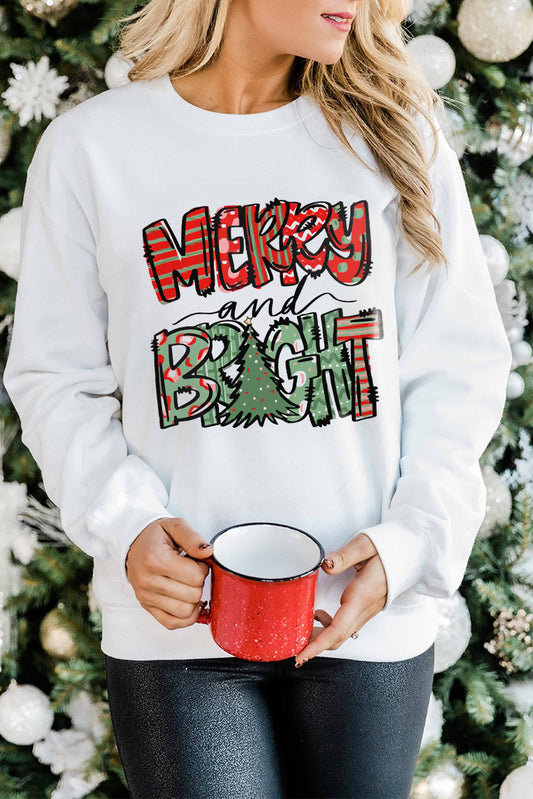 Merry Bright Christmas Graphic Print Pullover Sweatshirt