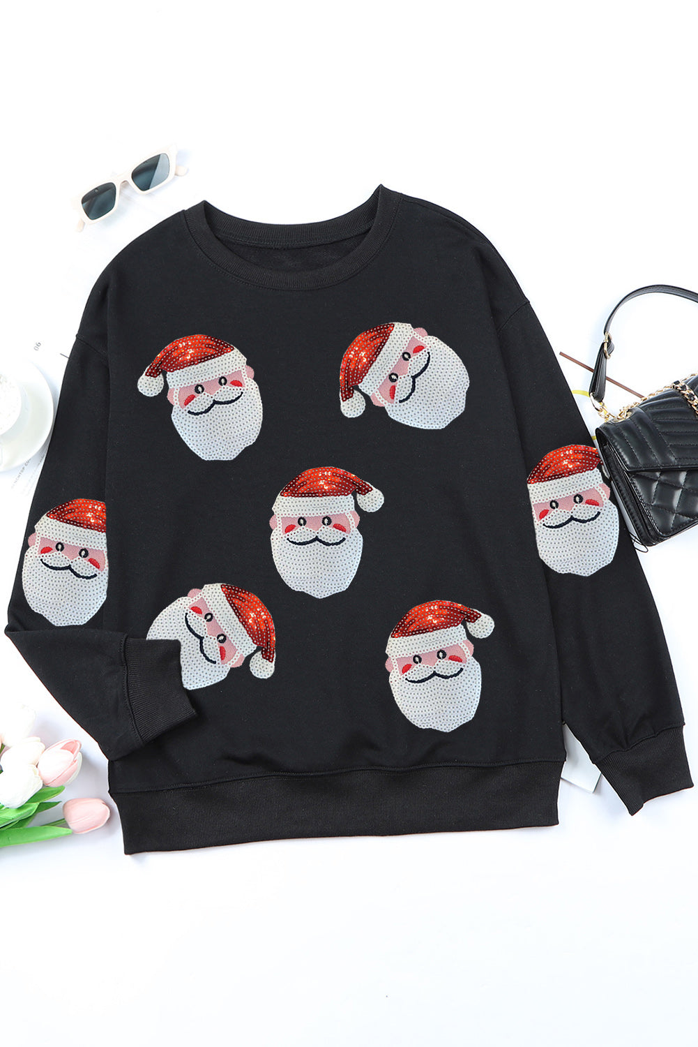 Black Santa Claus Sequin Graphic Sweatshirt