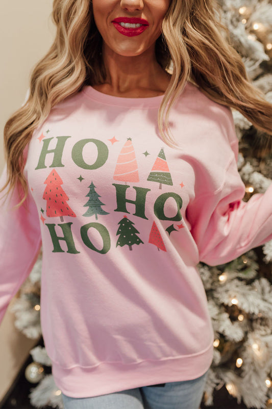 Pink Christmas Tree HO Graphic Pullover Sweatshirt