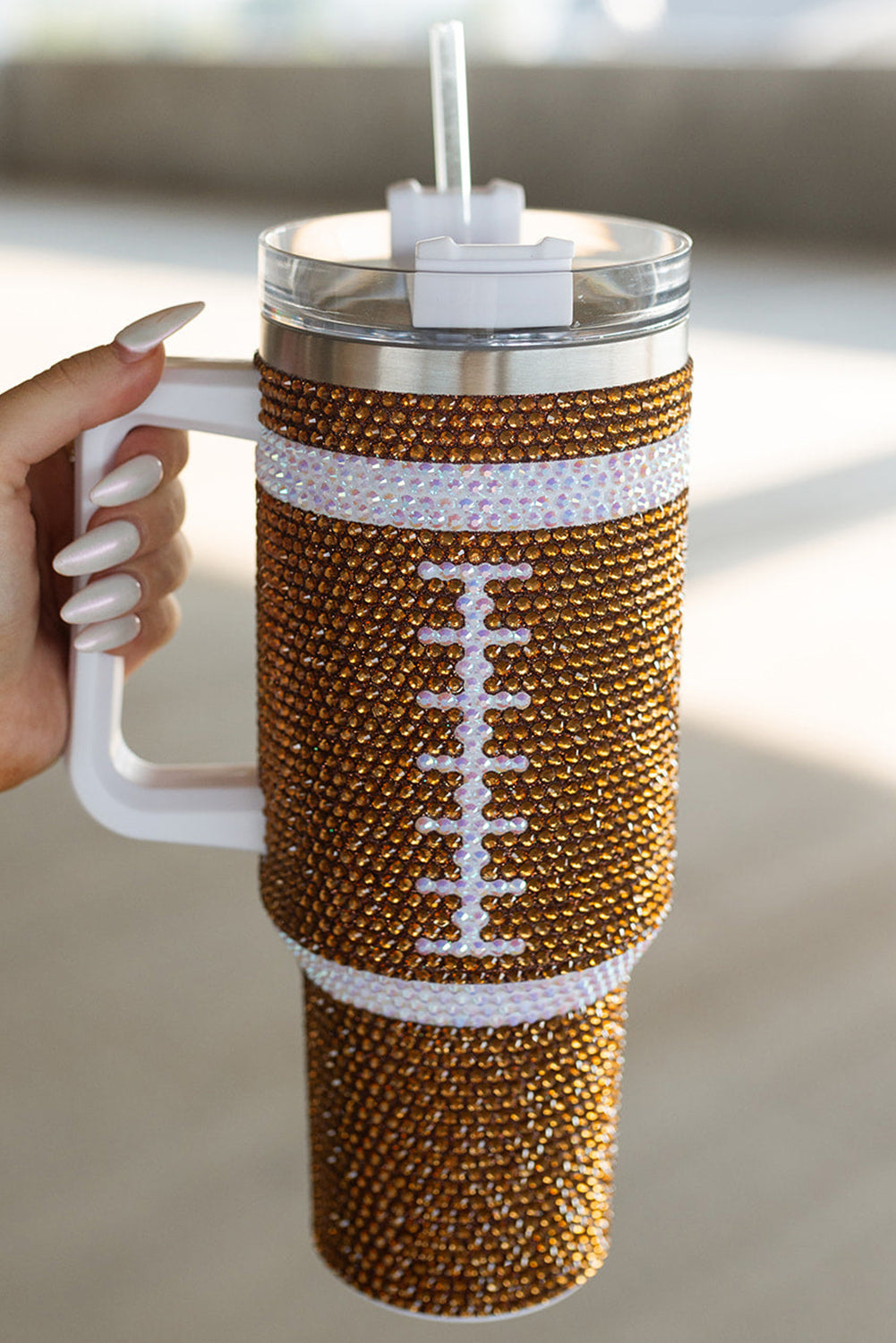 Chestnut Contrast Rhinestone Rugby 304 Stainless Steel Tumbler