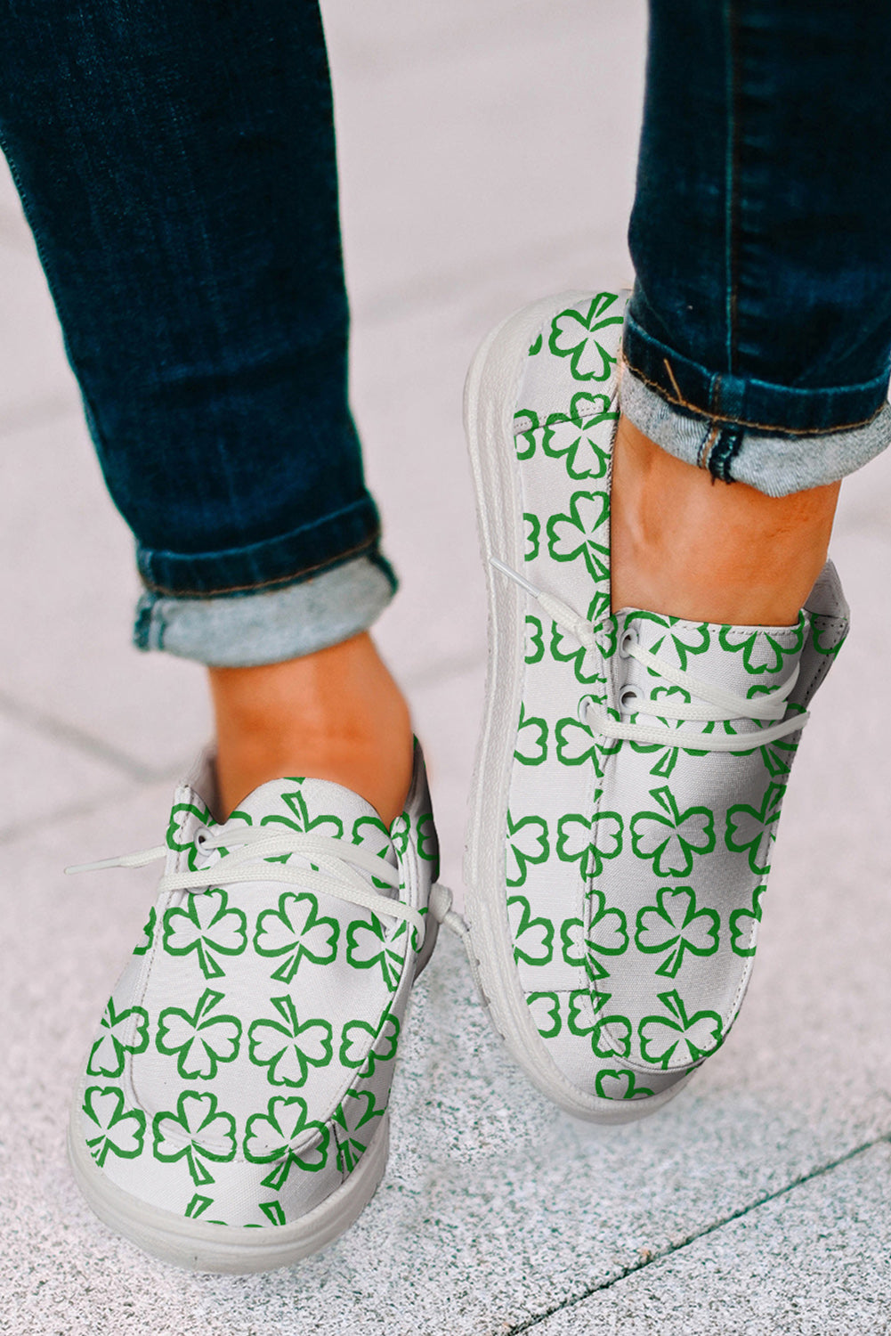 White St. Patrick's Day color contrast clover casual flats