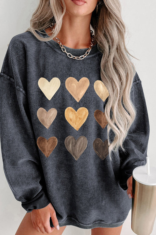 Gray Valentine Heart Graphic Corded Sweatshirt