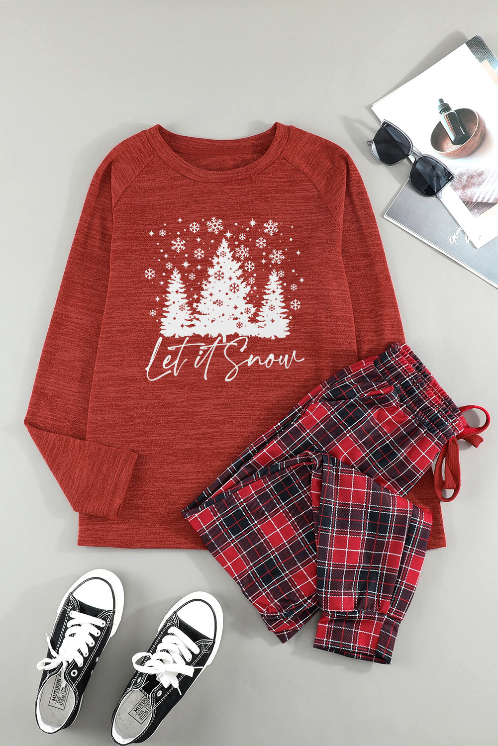 Let It Snow Christmas Plaid 2pcs Loungewear