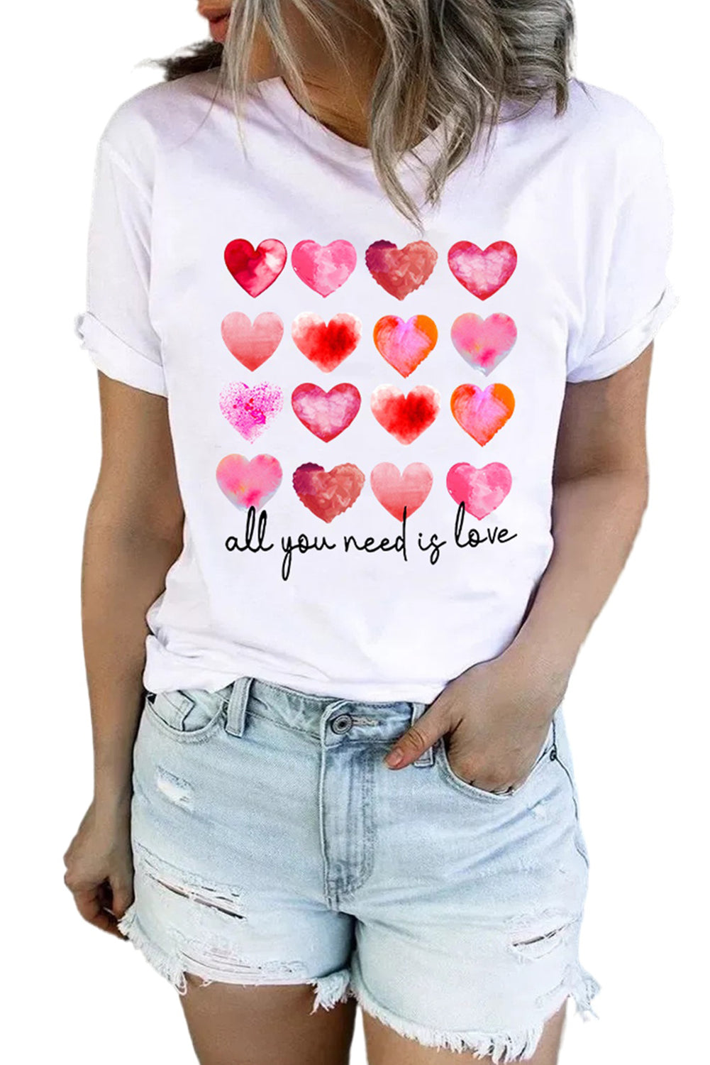 White All You Need Is Love Hearts Print T-shirt