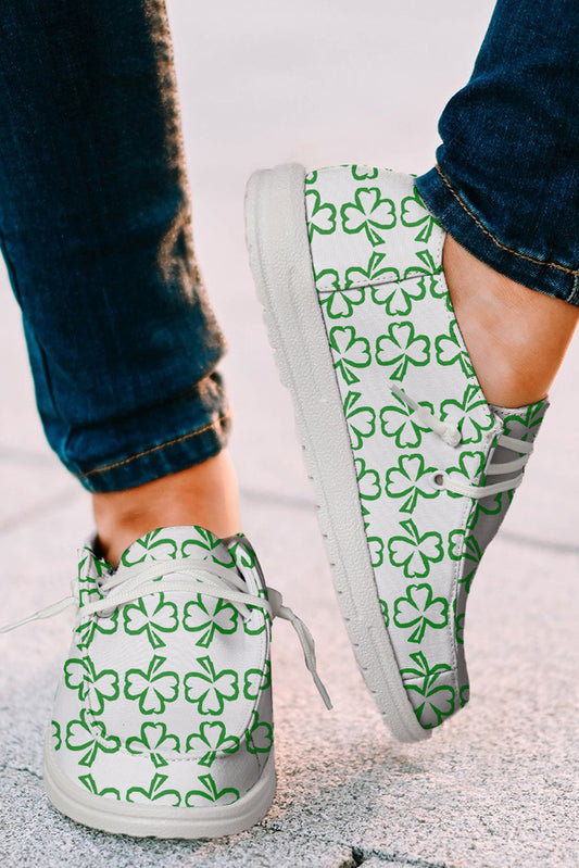 White St. Patrick's Day color contrast clover casual flats