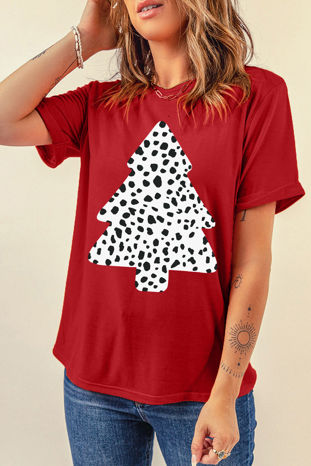 Leopard Christmas Tree Print Short Sleeve Graphic Tee