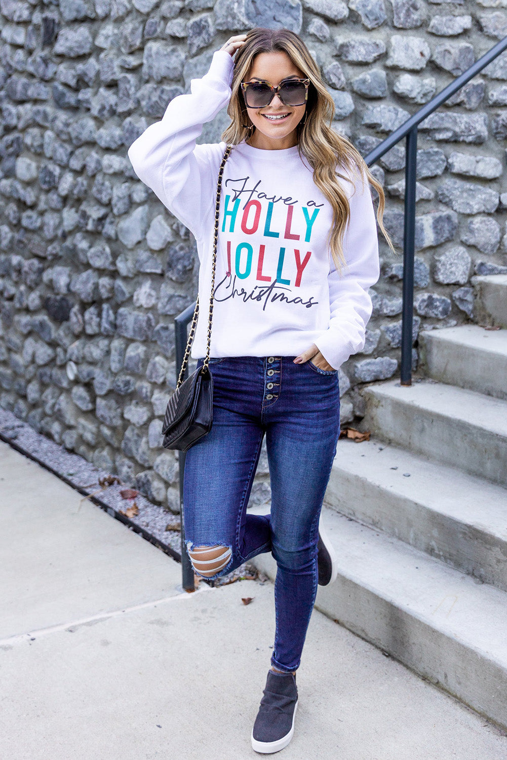 White Have a HOLLY JOLLY Christmas Pullover Sweatshirt