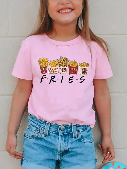 French Fries Graphic Print Girls T-shirt - Comfy & Fit Pullover for Outdoor Activities