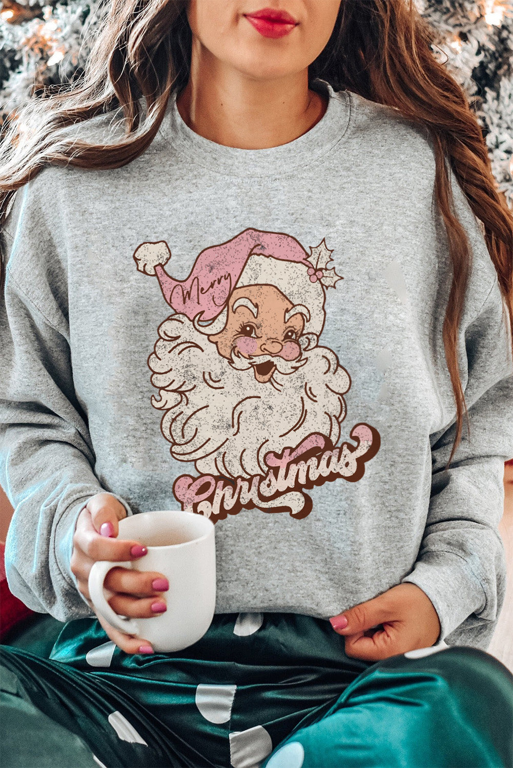 Gray Christmas Santa Clause Graphic Sweatshirt