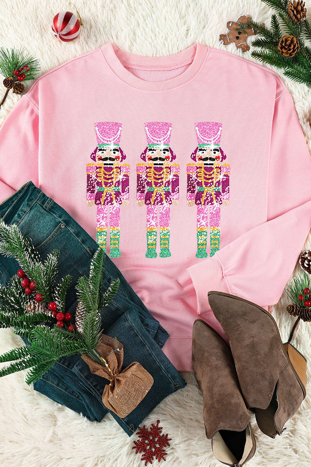 Pink Christmas Neon Nutcrackers Crewneck Sweatshirt