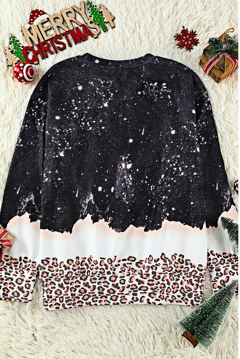 Christmas Santa Clause Leopard Print Graphic Sweatshirt