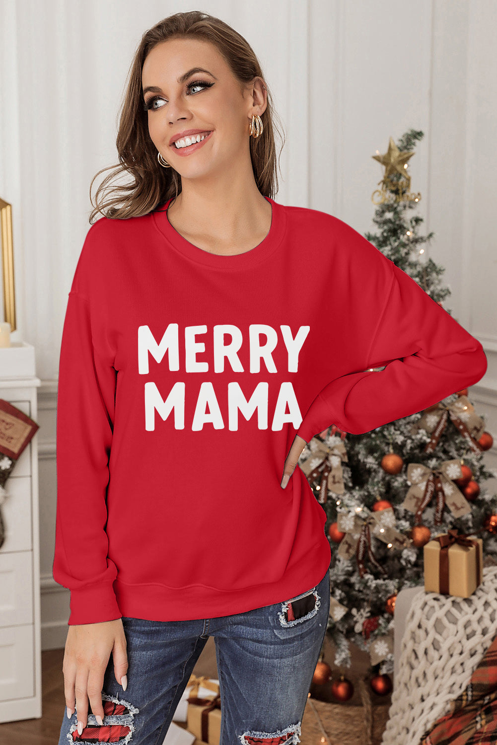 -2 MERRY MAMA Long Sleeve Pullover Sweatshirt