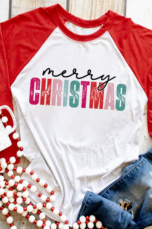 Merry CHRISTMAS Color Block Long Sleeve Top