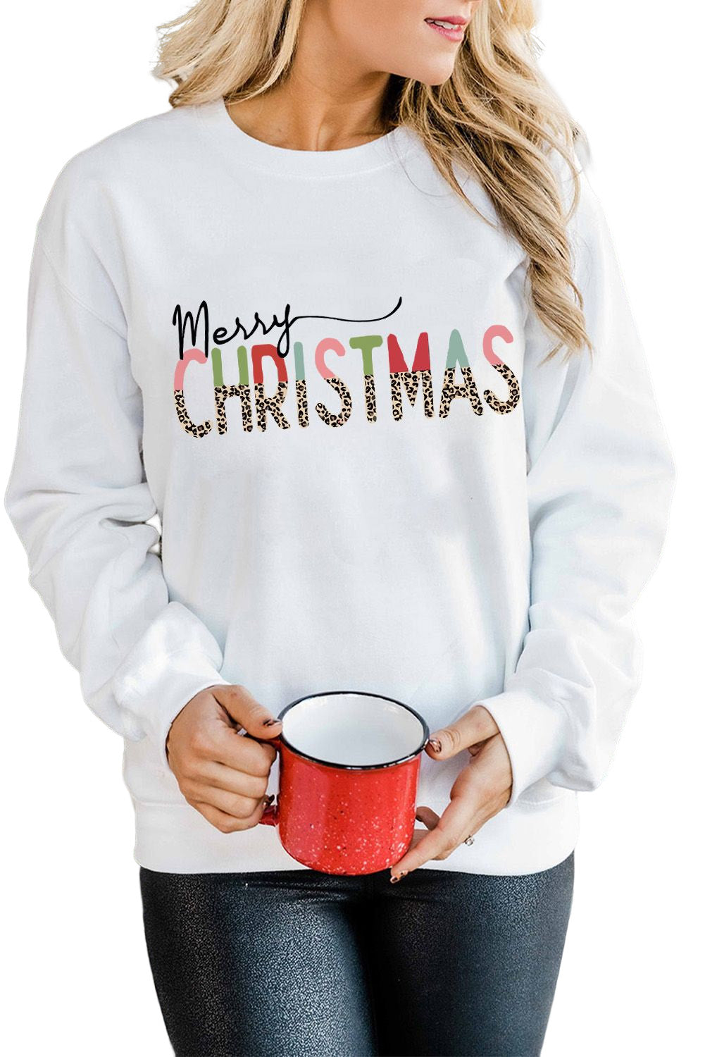 Merry Christmas Leopard Print Long Sleeve Sweatshirt