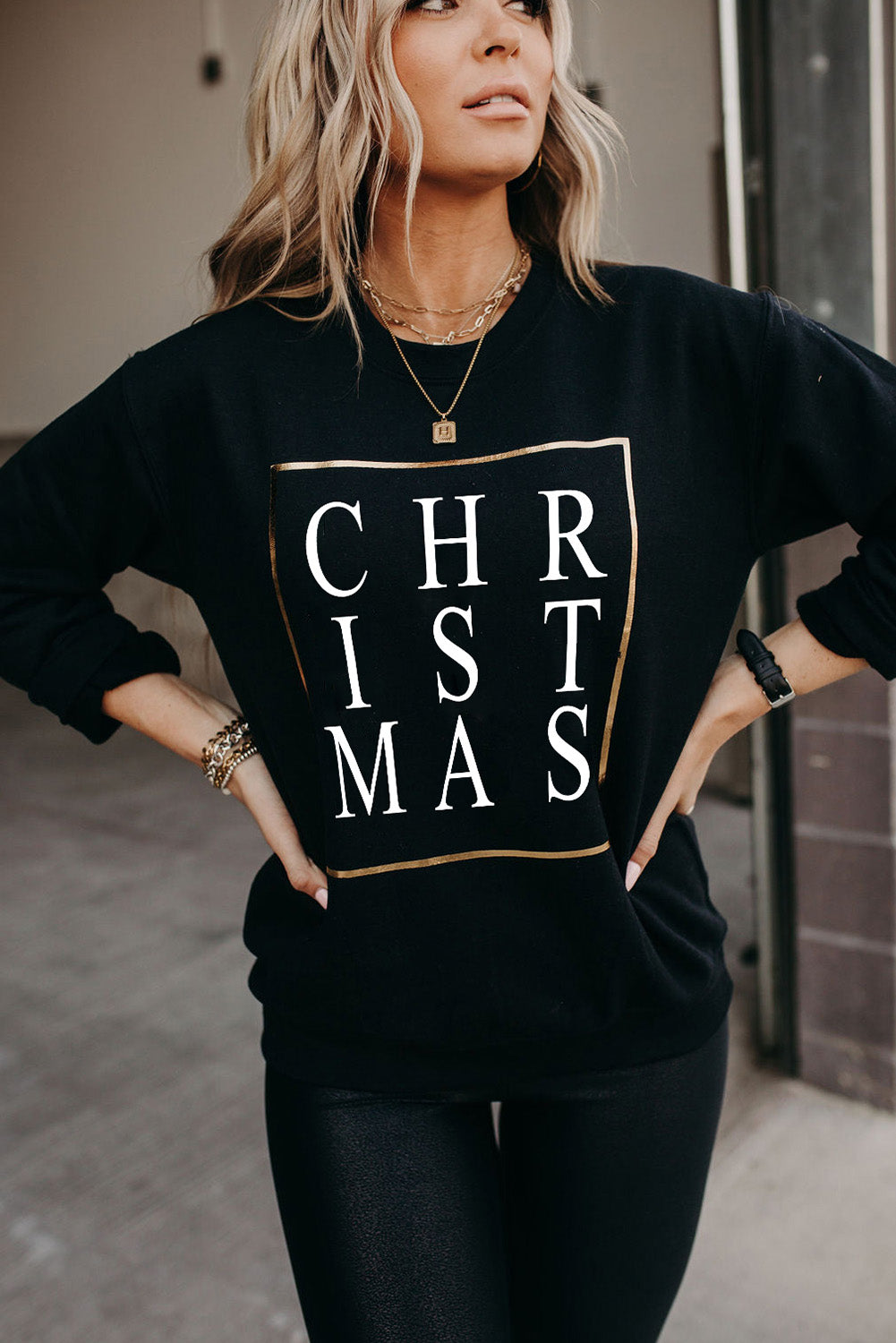 CHRISTMAS Glitter Print Crew Neck Sweatshirt