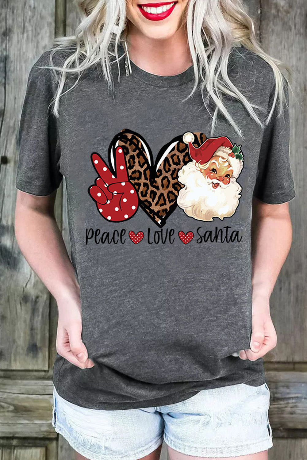 Gray Peace Love Santa Graphic Tee