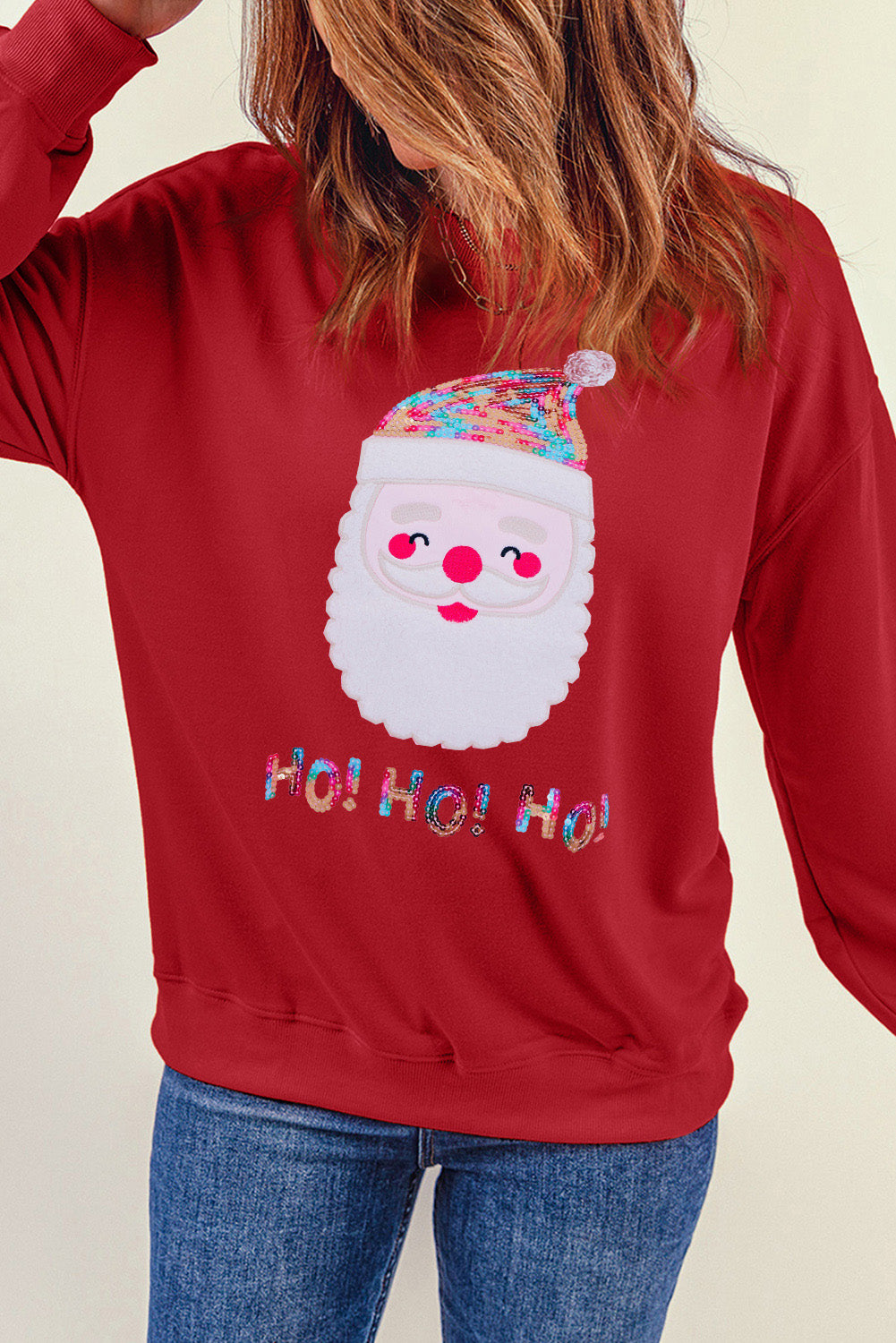 Red HO HO HO Sequined Santa Claus Sweatshirt