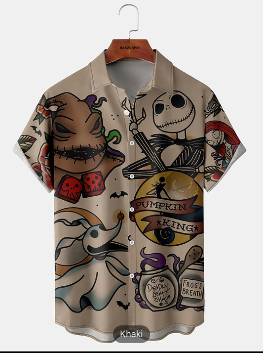 Plus Size Men's Cartoon Ghost Casual Lightweight Short Sleeve Hawaiian Shirt, Oversized Loose Clothing For Men, Best Sellers Gifts