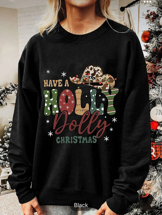 Christmas Print Crew Neck Pullover, Casual Fashion Loose Long Sleeve Sweatshirt, Women's Clothing
