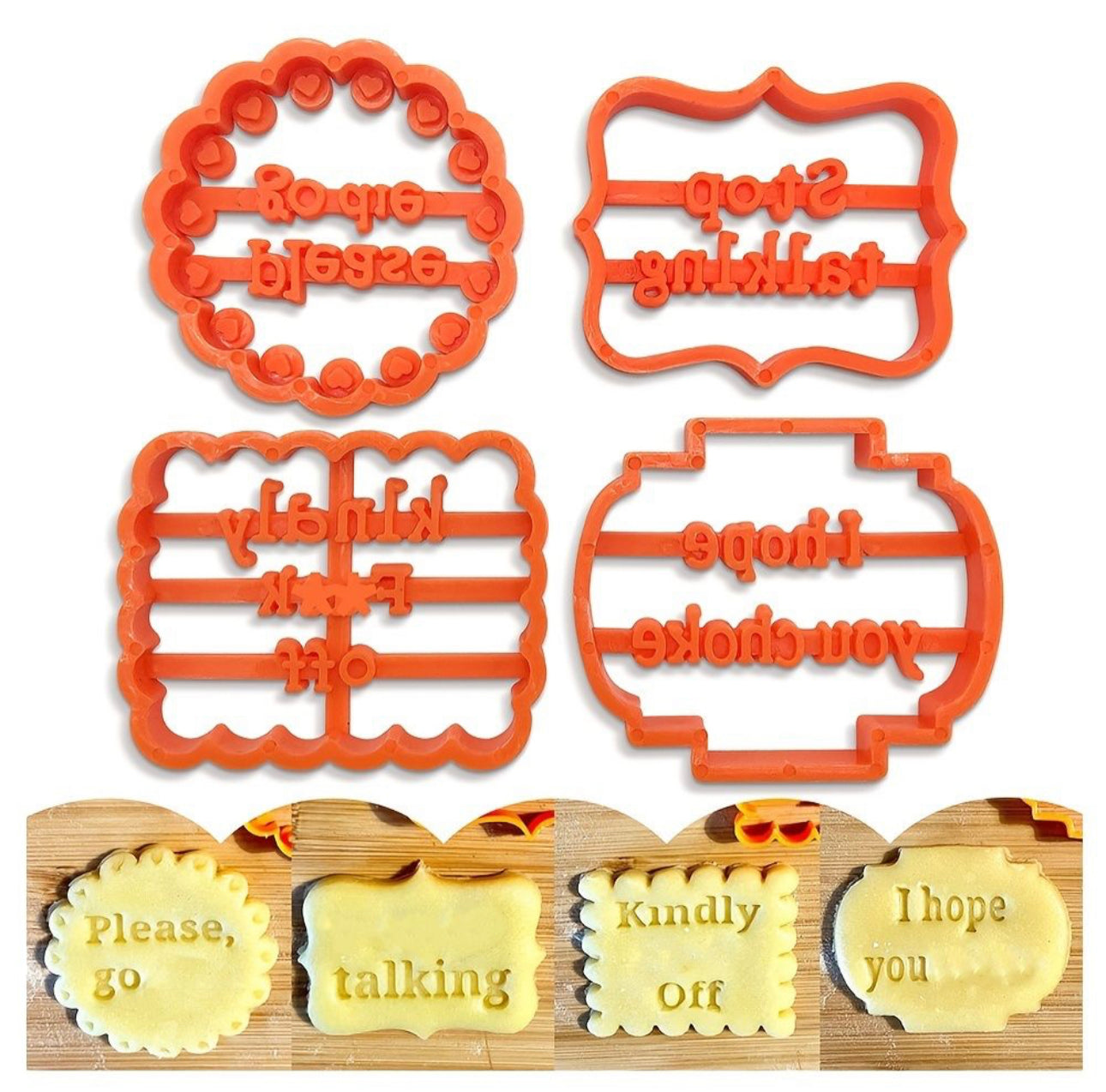 4pcs Cookie Molds With Good Wishes, Funny Cookie Cutter Form With Fun Phrases, Cookie Moulds For Baking Candy Chocolate Cookie