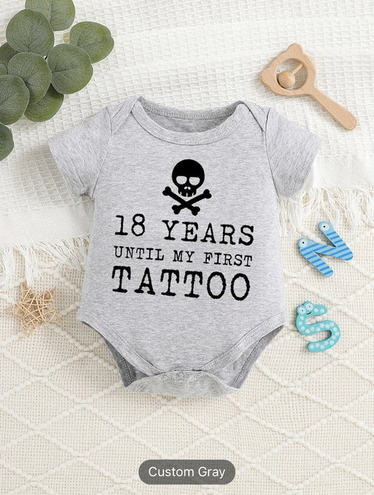 "18 Years Until My First Tattoo" Funny Graphic Cute Baby Boys Bodysuit Infant Romper