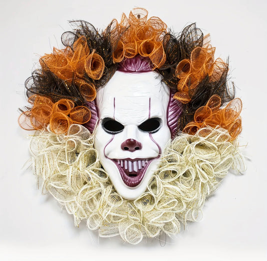 1pc Halloween Clown Horror Wreath - Perfect for Family Holiday Decorations!